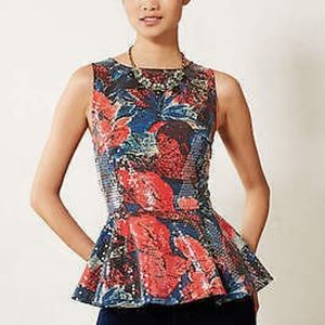 Anthropologie by Wolven "Sugared Fleur Peplum Top" size 8
